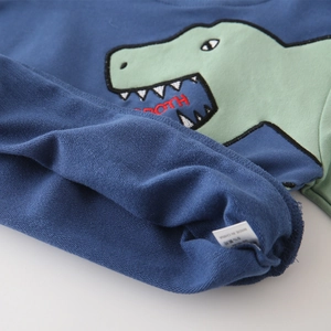 Blaues Kinder-Sweatshirt mit Dinosaurier-Aufnäher und Stickerei aus weicher Baumwolle