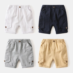 Boys Casual Cargo Shorts Cotton Blend Elastic Waist Summer Toddler Shorts With Pockets Solid Color Comfortable Soft Bottoms