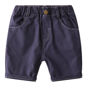 Boys navy blue cotton shorts with elastic waistband and contrast white stitching details