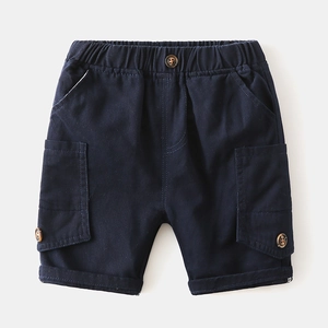 Boys navy blue cargo shorts with elastic waist and stylish side utility pockets