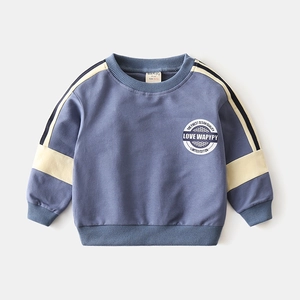 Blue and beige patchwork kids crewneck sweatshirt in a casual sporty style