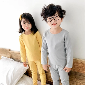 Ensemble Sous-Vêtements Thermiques Enfant Automne Hiver Manches Longues Col Rond Homewear Garçons Filles Couleur Unie Doux Chaud Pyjama