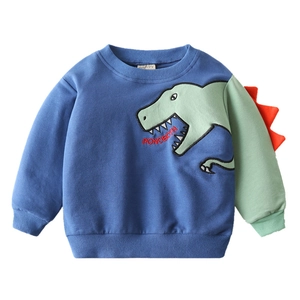 Kinder-Dinosaurier-Sweatshirt in Marineblau und Grün mit Cartoon-Stickerei