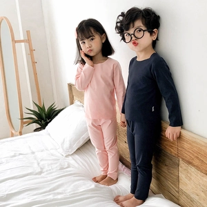 Ensemble pyjama thermique enfant en maille de coton, manches longues, rose et bleu