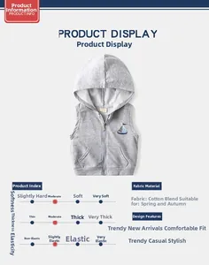 Détail du gilet à capuche gris pour enfant avec broderie voilier et fermeture éclair