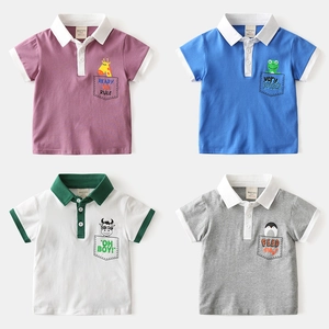 Kids Boys Summer Short Sleeve Polo Shirt Cotton Blend Breathable Contrast Collar Cartoon Animals Printed Casual Daily Top