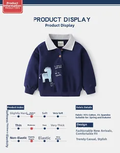 Dettaglio felpa polo blu scuro per bambini con stampa zebra ed etichetta in cotone
