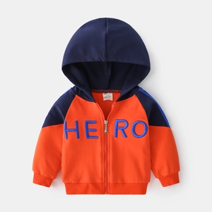 Jungen Casual Kapuzenjacke Baumwollmischung Patchwork Sweatshirt Buchstaben Stickerei Gestreifte Ärmel Sportlicher Mantel