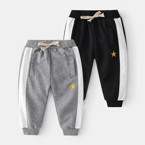 Boys Sporty Cotton Blend Sweatpants Star Embroidery Side Stripe Joggers Casual Loose Fit Spring Autumn Kids Trousers