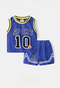 Detail of blue mesh basketball jersey set with breathable fabric and Sport 10 print