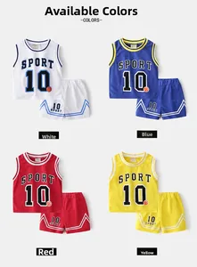 Detail view of mesh kids basketball sets in four colors with breathable Sport 10 prints