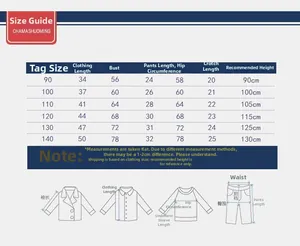 Detailed size chart for children's summer sports set with chest and height measurements