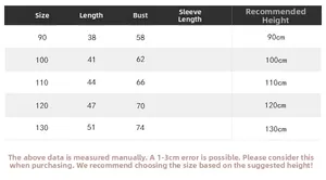 Guide des tailles pour t-shirt enfant en coton, couvrant les hauteurs de 90 cm à 130 cm