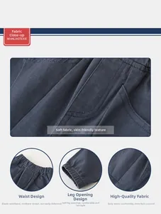 Detail view of boys casual trousers featuring elastic waist, ribbed cuffs and twill fabric