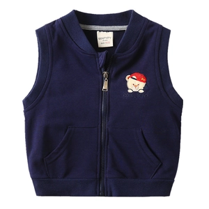 Gilet en tricot bleu marine pour enfants avec broderie ours et fermeture éclair