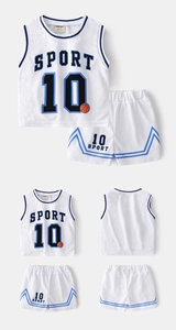 Close-up of breathable mesh fabric and Sport 10 print on kids basketball jersey set