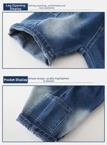 Detail of soft leg openings and minimalist pockets on boys' blue washed denim shorts