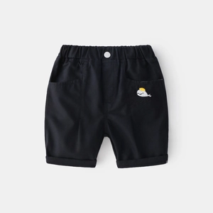 Boys black casual shorts with elastic waist and cute whale embroidery on side pocket