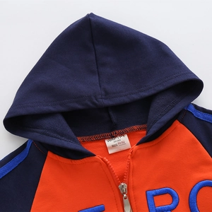Kinder Kapuzenpullover mit Reißverschluss in Orange und Navy mit Kontraststreifen-Design