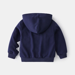 Felpa con cappuccio blu scuro per bambini con creste di dinosauro grigie sul retro
