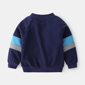 Kids navy blue zip jacket with stylish color block raglan sleeves and ribbed cuffs