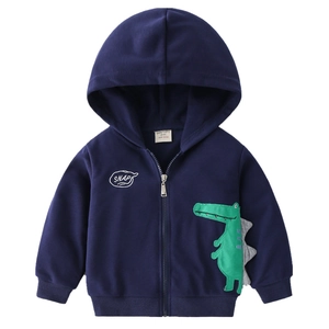 Felpa con cappuccio blu navy per bambini con applique a coccodrillo e cerniera