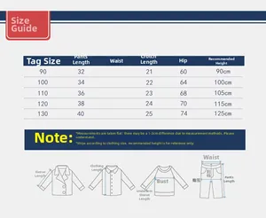 Detailed size guide for boys' shorts showing measurements for heights 90cm to 125cm
