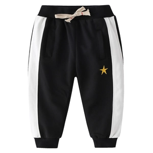 Boys black sports joggers with side stripes, elastic waist and yellow star embroidery