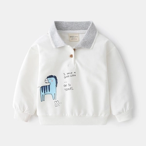 Felpa polo per bambini a maniche lunghe con stampa zebra e comodo colletto grigio