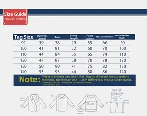 Tableau des tailles détaillé pour ensemble sweat et pantalon enfant du 90 au 140