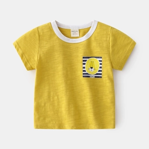 T-shirt pour garçon en coton flammé jaune avec imprimé lion de dessin animé et texte brave