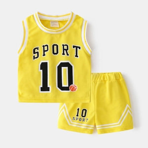 Kids breathable mesh basketball jersey and shorts set in yellow with Sport 10 print