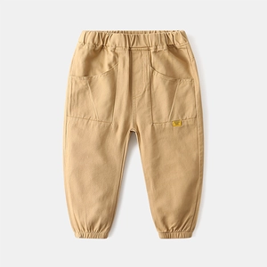 Kids khaki joggers with elastic waist, ribbed cuffs and large front utility pockets