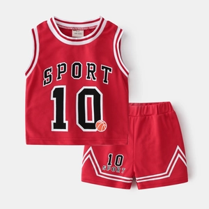 Red kids breathable mesh basketball jersey and shorts set with Sport 10 print