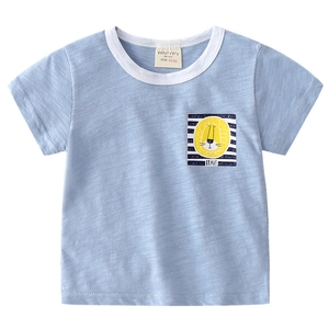 T-shirt bleu clair en coton flammé pour garçon avec imprimé lion et poche