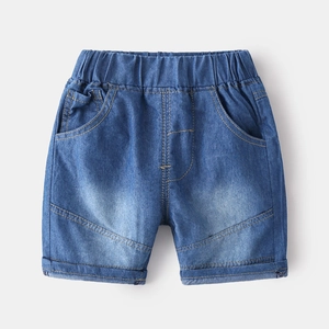 Short en Jean Mince d'Été pour Garçons Short en Coton Patchwork pour Enfants Garçons Bleu Décontracté