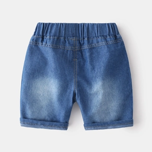 Short en jean Tencel pour garçon avec taille élastique et surpiqûres orange contrastées