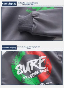 Détails des poignets côtelés et de l'imprimé graphique sur un sweat gris pour enfant