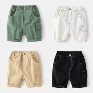 Boys Casual Cargo Shorts Elastic Waist Contrast Stitching Summer Cotton Blend Kids Shorts With Pockets
