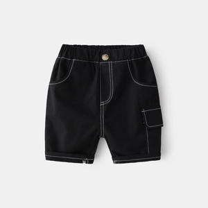 Boys black casual shorts with contrast stitching and elastic waistband in a modern style