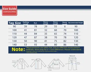 Tableau des tailles pour ensemble sweat et pantalon enfant avec mesures et guide de taille