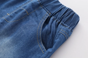 Short en jean Tencel pour enfants avec taille élastique et coutures contrastées