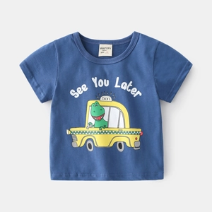 T-shirt bleu en coton pour enfant avec imprimé dinosaure taxi et texte See You Later