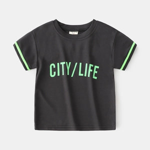 Boys mesh breathable short sleeve t-shirt in dark grey with neon green CITY LIFE print