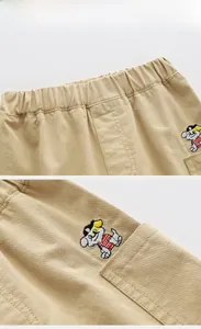 Détails de short en coton pour enfant avec taille élastique et broderie chien mignonne
