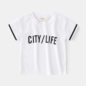 Kids breathable mesh short sleeve T-shirt with black CITY LIFE print in white