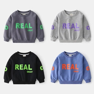 Casual Kids Crew Neck Sweatshirt Letter Print Long Sleeve Soft Cotton Blend Pullover Top For Toddler Boys Girls Fashion Daily Wear