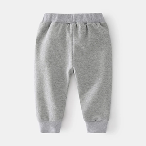Classic grey joggers for boys featuring an elastic waistband and ribbed ankle cuffs