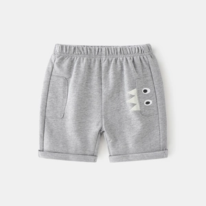 Kids grey knitted cotton shorts with cartoon monster eye pockets and elastic waist
