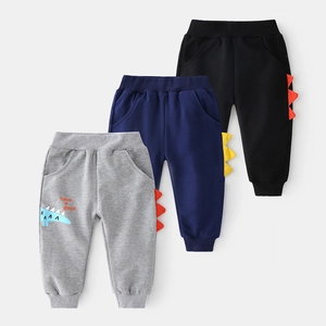 Pantaloni Sportivi da Bambino Joggers con Dinosauri 3D Spighe in Misto Cotone Stampa Cartoon Vita Elastica Pantaloni Casual